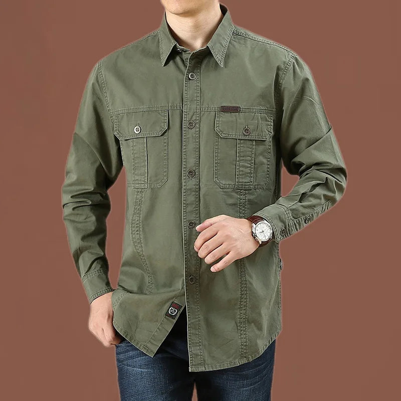 Camisa cargo dos manga longa algodão alta qualidade militar overshirt  5xl