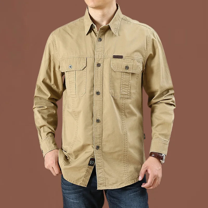 Camisa cargo dos manga longa algodão alta qualidade militar overshirt  5xl